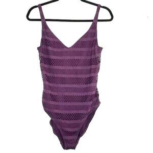 Bleu Rod Beattie V-neck Low Back Sheer One Piece swimsuit purple Women's 14